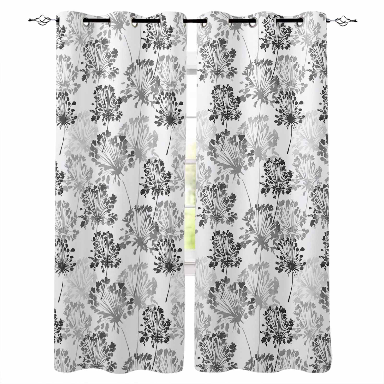 Spring Floral Black Out Curtains 84 Inch Long for Living Room, Grey ...