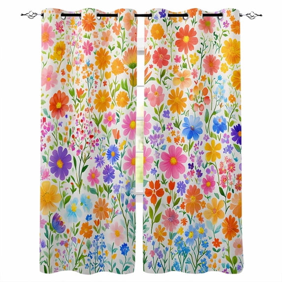 Spring Floral Blackout Curtains 39 Inches Long,Thermal Insualted Grommet Curtains & Drapes,Pastoral Colorful Botanical Summer Room Darking Curtains for Living Room Bedroom 2 Panels 27.5"W x39"L