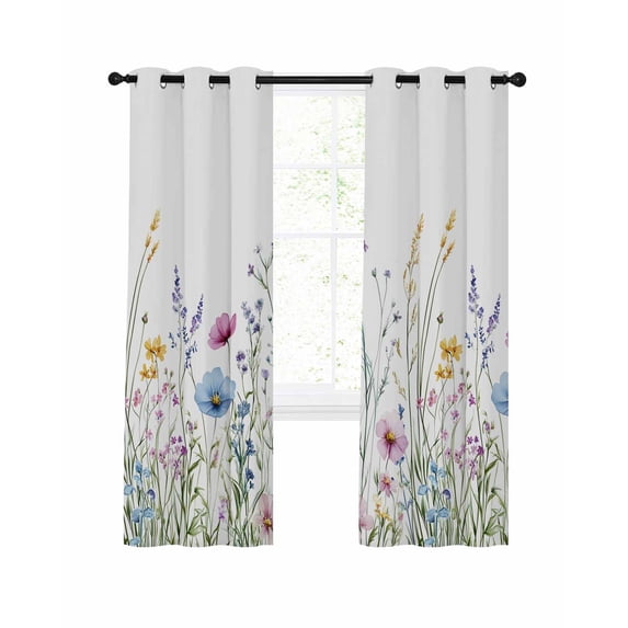 Spring Floral Blackout Curtains 45 Inches Long for Bedroom, Colorful Botanical Wildflower Summer Thermal Insulated Room Darkening Black Out Window Curtain Panels Grommet Drapes for Living Room