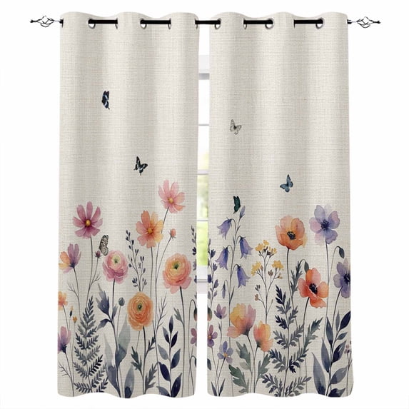 Spring Floral Blackout Curtains 63 Inches Long, Elegant Pastoral Flowers Watercolor Botanical Thermal Insulated Black Out Curtains, Darkening Window Curtain for Bedroom Living Room 52"x63" 2 Panels