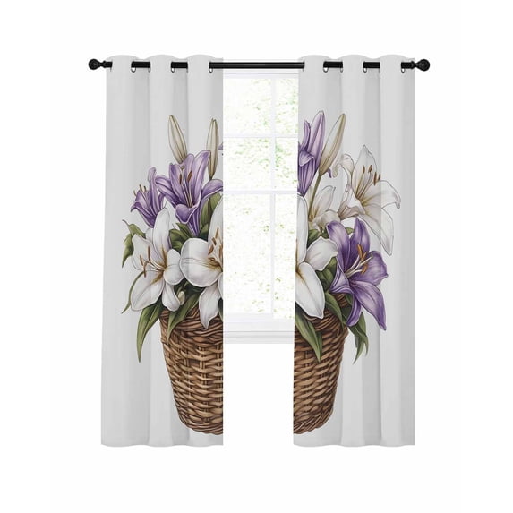 Spring Floral Blackout Curtains 84 Inch Length Rustic Watercolor Vintage White Purple Flower Green Leaf Plant Thermal Insulated Window Curtain Window Drapes 2 Panels for Bedroom Living Room 42"Wx84"L