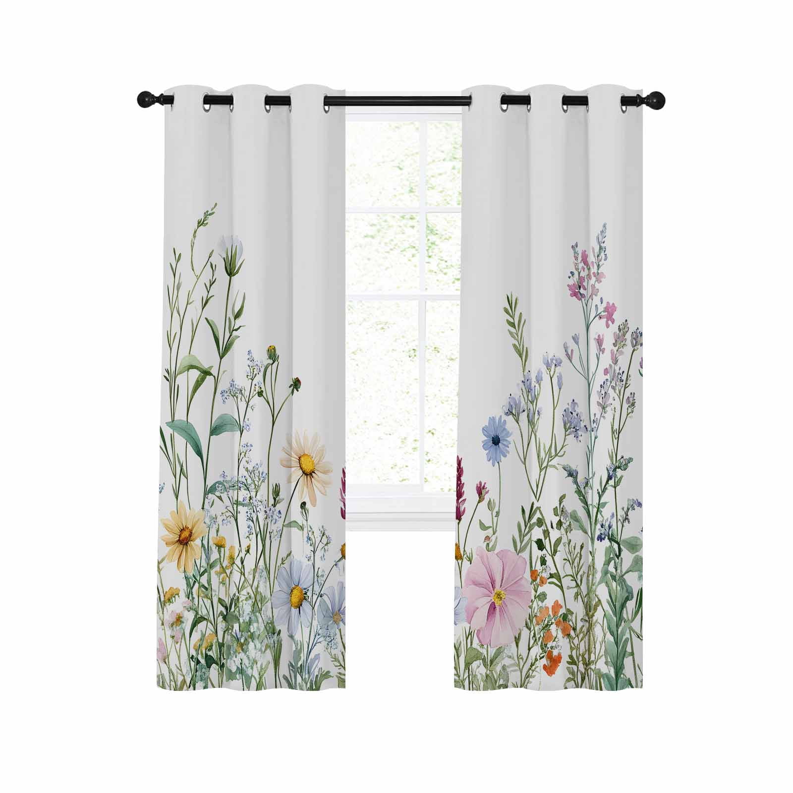 Spring Floral Blackout Curtains 84 Inches Long for Bedroom, Wildflowers ...