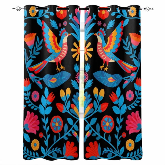 Spring Floral Blackout Curtains for Bedroom Living Room Darkening Curtains 54 Inch Long Modern Abstract Art Birds Short Curtain for Small Window Treatment Thermal Insulated Grommet Drapes 42"x54"x2