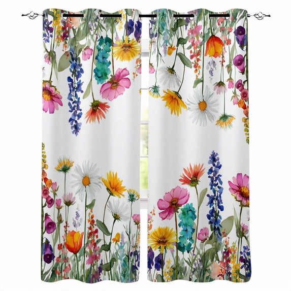 Spring Floral Blackout Curtains for Bedroom Living Room Darkening Curtains 84 Inch Length 2 Panels Set Yellow Pink Flowers Botanical Farmhouse Window Curtain Window Treatment Grommet Drapes 52"x84"