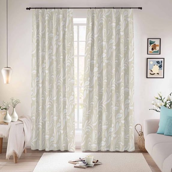Spring Floral Blackout Curtains for Bedroom/Living Room, Pinch Pleated Black Out Curtains, Vintage Simple Flowers Pattern Beige Room Darkening Window Drapes with Hooks 2 Panels, 59"x70"