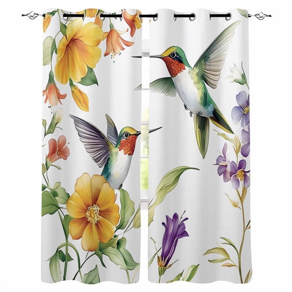 Spring Floral Blackout Curtains for Bedroom/Living Room, Thermal Insulated Kitchen Curtains, Summer Botanical Birds Vintage Grommet Darkening Window Treatment Drapes 52"x84"x2