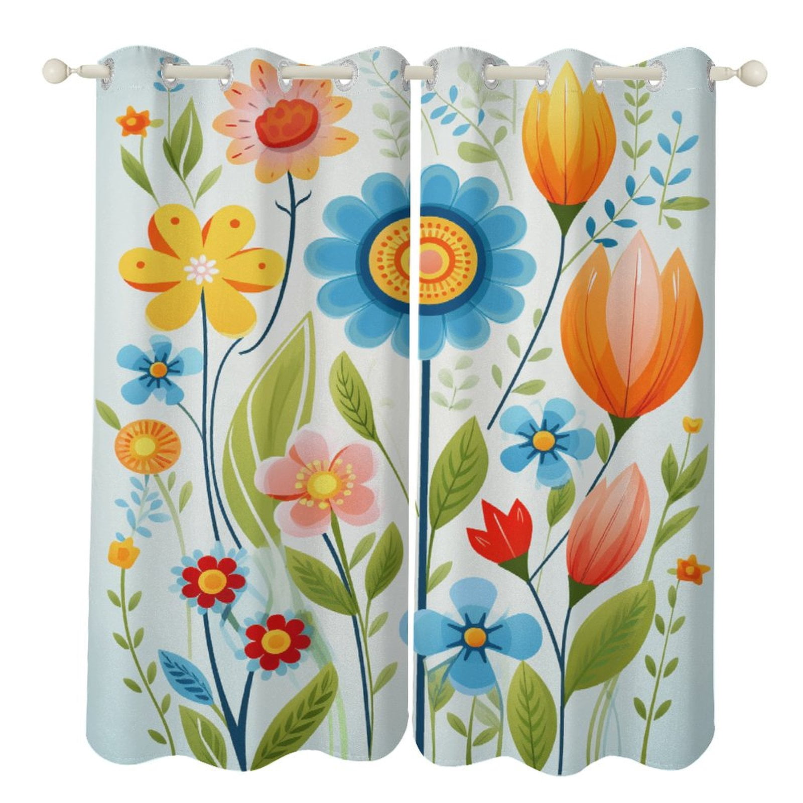 Spring Floral Blackout Window Curtains for Bedroom Living Room Kicthen ...
