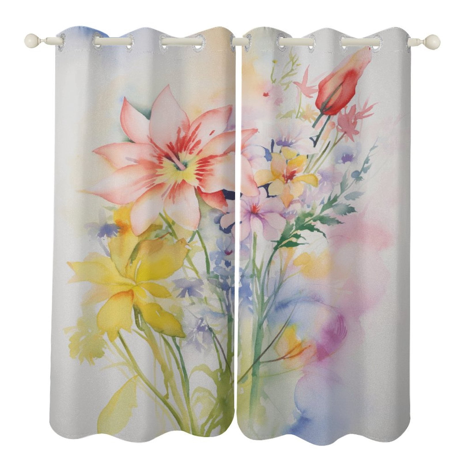 Spring Floral Blackout Window Curtains for Bedroom Living Room Kicthen ...