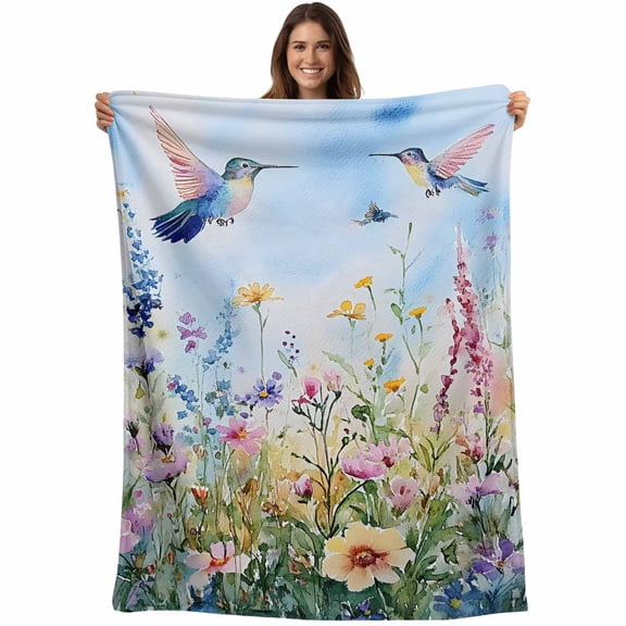 Spring Floral Blanket Soft Cozy Warm Throw Blanket for Couch, Plush Fuzzy Flannel Fleece Blankets for Sofa, Summer Botanical Hummingbird Bed Blankets Lightweight Gifts for Women, 40"x50"
