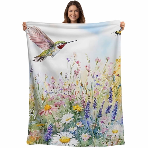 Spring Floral Blanket Soft Cozy Warm Throw Blanket for Couch, Plush Fuzzy Flannel Fleece Blankets for Sofa, Summer Flowers Bird Watercolor Bed Blankets Lightweight Gifts for Women, 40"x50"