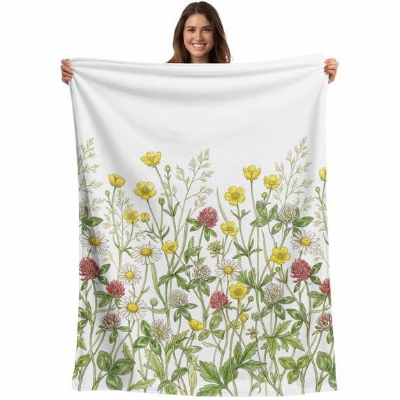 Spring Floral Blanket Soft Cozy Warm Throw Blanket for Couch, Plush Fuzzy Flannel Fleece Blankets for Sofa, Vintage Country Flowers Botanical Watercolor Bed Blankets Gifts for Men, 50"x60"