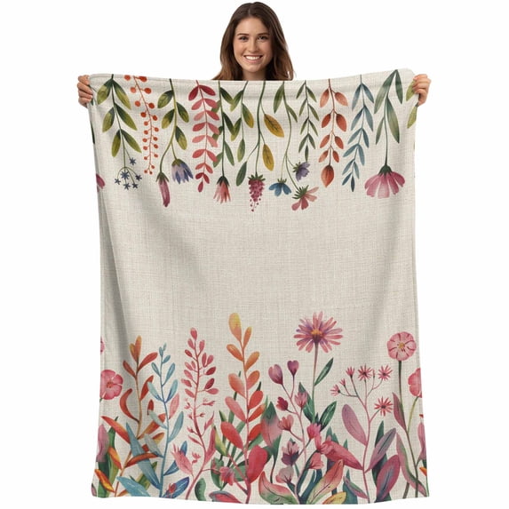 Spring Floral Blanket Soft Cozy Warm Throw Blanket for Couch, Plush Fuzzy Flannel Fleece Blankets for Sofa, Watercolor Botanical Rustic Farmhouse Bed Blankets Lightweight Gifts for Women, 40"x60"