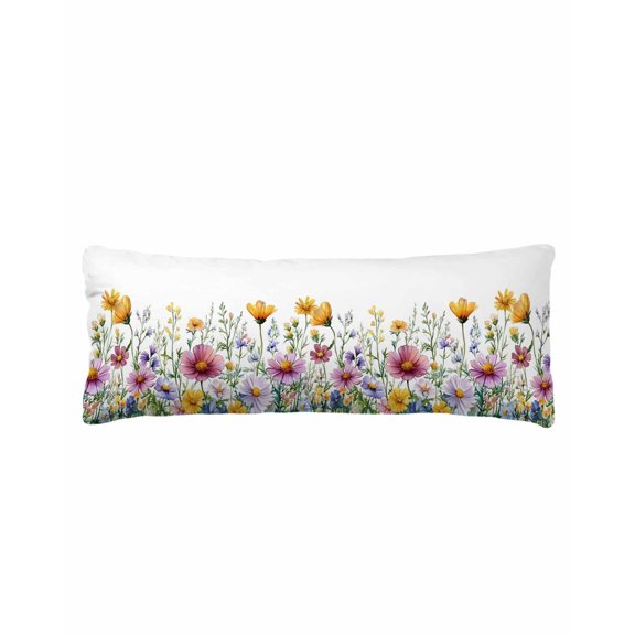 Spring Floral Body Pillow Cover 20 x 60 Inch Decorative Pillow Cover Yellow Pink Pastoral Flowers Watercolor Lumbar Pillowcase Seasonal Rectangle Cushion Case for Couch Sofa Bed Living Room