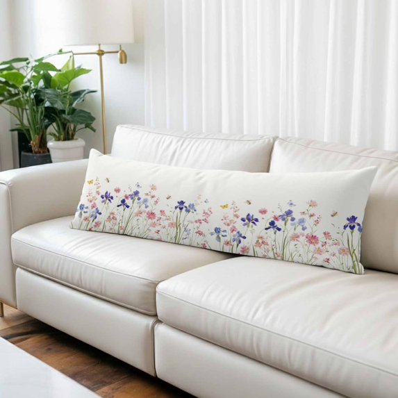 Spring Floral Body Pillow Covers 20"x54", Watercolor Summer Botanical Flowers Soft Brushed Microfiber Breathable Throw Pillow Covers, Pillowcase with Zipper for Couch Sofa Bedroom Living Room