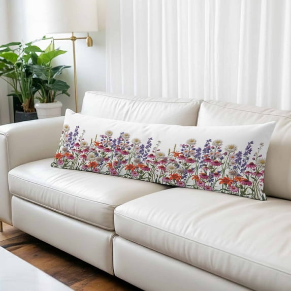 Spring Floral Body Pillow Covers 20"x60", Watercolor Daisy Lily Lavender Plants Garden Soft Brushed Microfiber Breathable Throw Pillow Covers, Pillowcase with Zipper for Couch Sofa Bedroom
