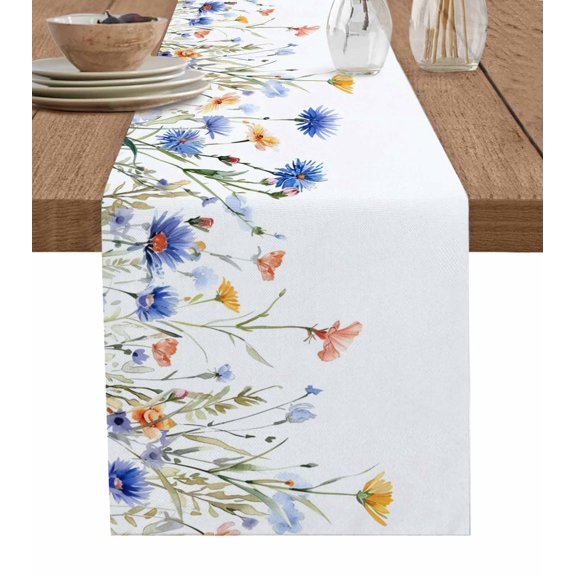 Spring Floral Burlap-Cotton Table Runner 72 Inches Long,Elegant Butterfly Summer Botanical Farmhouse Table Runners,Outdoor Dining Tablecloths Decor for Baby Shower Party Wedding 14x72
