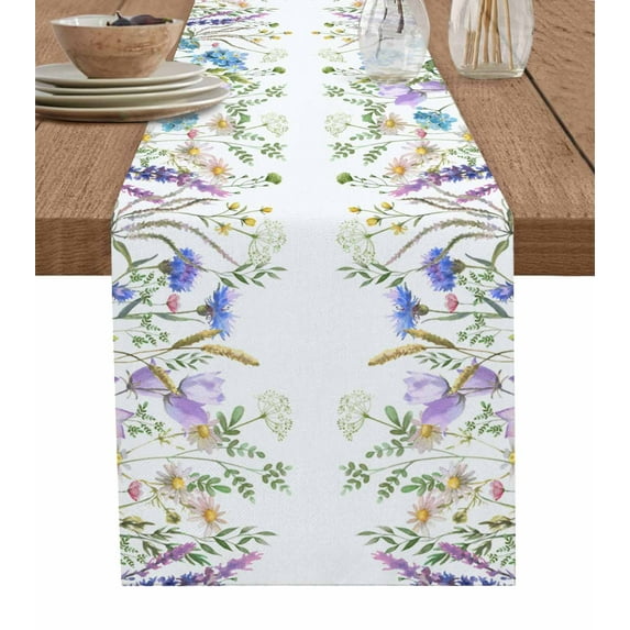 Spring Floral Burlap-Cotton Table Runner 72 Inches Long,Watercolor Pastoral Botanical Elegant Farmhouse Table Runners,Outdoor Dining Tablecloths Decor for Baby Shower Party Wedding 13x72