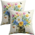 thumbnail image 1 of Spring Floral Butterflies Throw Pillow Covers 18X18 Inches Set of 2 Multi Colored Flowers Mason Jar Pillowcase Soft Cotton Linen Square Spring Cushion Covers for Home Sofa Patio Bedroom, 1 of 6
