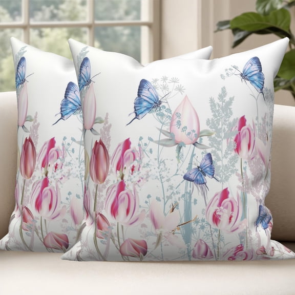 Spring Floral Butterfly Pillow Covers 18x18 Set of 2 Double-Sided Couch Pillow Covers Decor