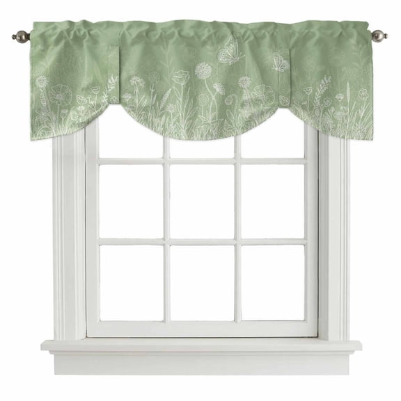 Spring Floral Butterfly Tie Up Valance Curtains Plant Floral Lines Countryside Green Adjustable Light Filtering Tie Up Valance Small Window Shade for Kitchen Bedroom Cafe 42" W x 12" L