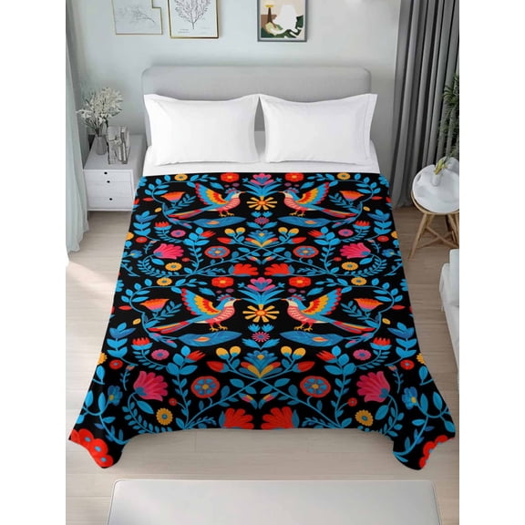 Spring Floral California King Size Flat Sheet, Wrinkleproof & Fadeproof Cooling Flat Bed Sheet Only, Modern Abstract Art Birds Breathable Soft Bedding Top Sheets 108 x 98 Inches