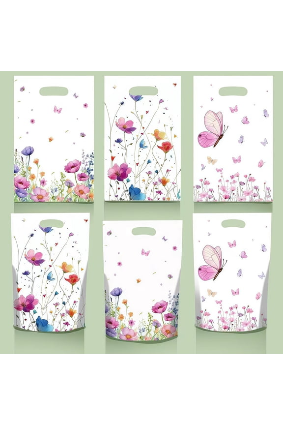 Spring Floral Canvas Tote Bags 25 Pieces 10.2x7.0 Inch Reusable Party Favor Gift Shopping Carrier
