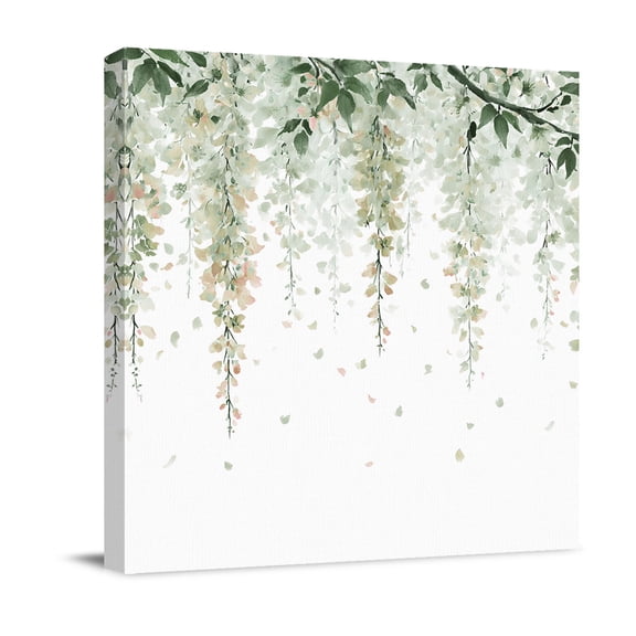 Spring Floral Canvas Wall Art for Living Room, Watercolor Light Green Flowers Modern Rustic Farmhouse Poster Print Painting for Bedroom Office Home Decoration Wall Pictures Prepare To Hang 8"x8"