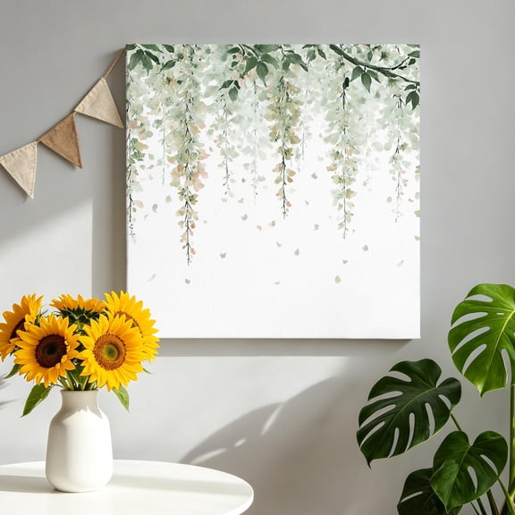 Spring Floral Canvas Wall Art for Living Room, Watercolor Light Green Flowers Modern Rustic Farmhouse Wall Decor Framed Artwork Pictures Ready to Hang for Bedroom Office Home Decor 10x10 Inch