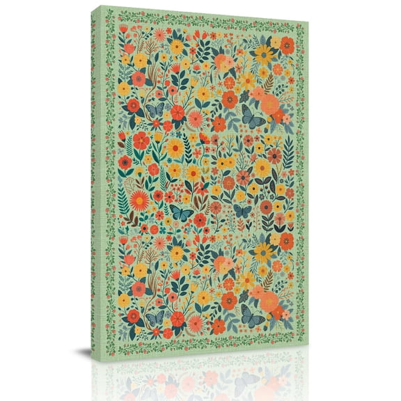 Spring Floral Canvas Wall Art for Living Room, Yellow Orange Flower Daisy Leaf Vintage Plant Green Wall Decor Framed Artwork Pictures Ready to Hang for Bedroom Office Home Decor