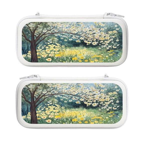 Spring Floral, Carrying Case For Nintendo Switch & OLED Version, Eva Lightweight Shockproof Protective Pouch Case for Game Console & Accessories with 10 Game Card Slot & Wristband, White