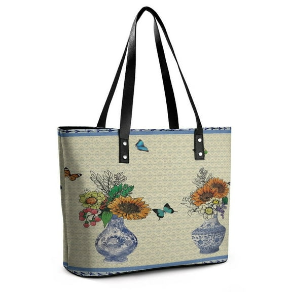 Spring Floral Celadon Woman Leather Handbags Large Tote Bag Fashion Portable Handbags With Zipper