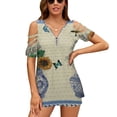 thumbnail image 1 of Spring Floral Celadon Womens Summer V Neck Zipper Top Short Sleeve T Shirt Off Shoulder Top Casual Classy Loose Shirts, 1 of 7