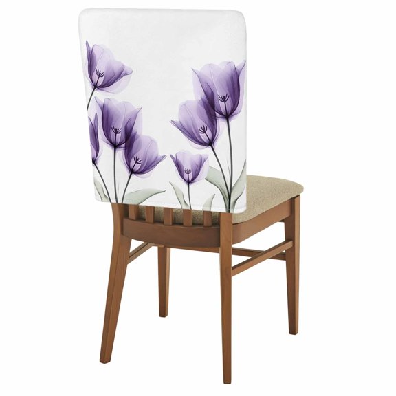 Spring Floral Chair Back Covers Set of 4 Purple X-ray Tulip Looming Flower Leaf Modern Removable Dining Chair Slipcovers Washable Seat Protector for Restaurant Party Banquet Kichen Decor