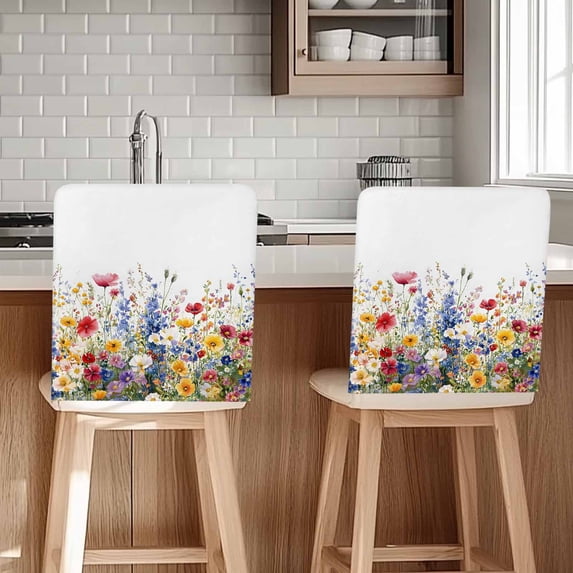 Spring Floral Chair Covers Set of 8 Wildflower Chair Back Covers Stretch Removable Washable Slipcovers Protector for Dining Room Kitchen Party Decor