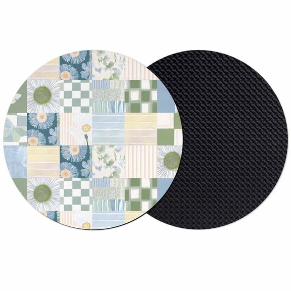 Spring Floral Checkered Coasters Set of 2, Absorbent Coasters for Drinks, Sage Green Daisy Buffalo Plaid Coaster for Desk Coffee Table Protection, Home Decor House Warming Gifts 4"