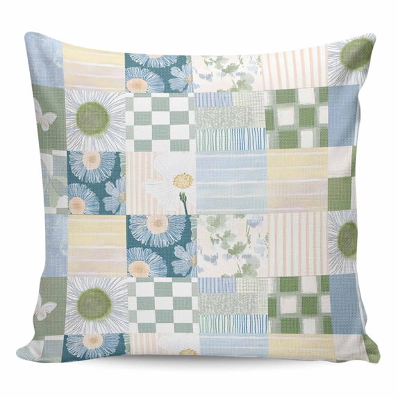 Spring Floral Checkered Pillow Covers 24x24 Inch Decorative Throw Pillow Cover, Sage Green Daisy Buffalo Plaid Sofa Pillowcases Accent Cushion Case Home Decor Bedroom Living Room