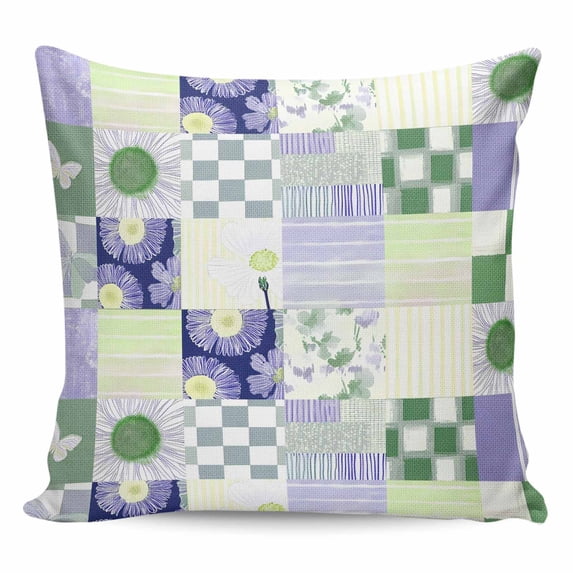 Spring Floral Checkered Pillow Covers 24x24 Inch Decorative Throw Pillow Cover, Sage Green Purple Buffalo Plaid Sofa Pillowcases Accent Cushion Case Home Decor Bedroom Living Room