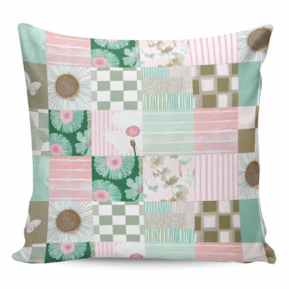 Spring Floral Checkered Pillow Covers 24x24 Inch Decorative Throw Pillow Cover, Turquoise Pink Buffalo Plaid Sofa Pillowcases Accent Cushion Case Home Decor Bedroom Living Room
