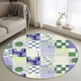 thumbnail image 1 of Spring Floral Checkered Round Area Rug 4Ft Washable Circle Rugs for Bedroom Dining Room, Sage Green Purple Buffalo Plaid Non-Slip Carpet Floor Mats Indoor Outdoor Carpet Runner Aesthetic Home Decor, 1 of 8