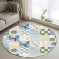 thumbnail image 1 of Spring Floral Checkered Round Area Rug 4ft, Sage Green Daisy Buffalo Plaid Washable Non-Slip Circle Rugs for Bedroom Living Room Kitchen, Soft Non Shedding Circle Carpet for Dining Room Dorm, 1 of 9