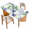 thumbnail image 1 of Spring Floral Checkered Table Cloths for 4 Foot Rectangle Tables, Sage Green Purple Buffalo Plaid Patio Waterproof Elastic Fitted Tablecloths, Washable Rectangular Table Cover for Camping, 1 of 8