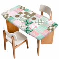 thumbnail image 1 of Spring Floral Checkered Table Cloths for 5 Foot Rectangle Tables, Turquoise Pink Buffalo Plaid Patio Waterproof Elastic Fitted Tablecloths, Washable Rectangular Table Cover for Camping, 1 of 8