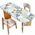 thumbnail image 1 of Spring Floral Checkered Table Cloths for 8 Foot Rectangle Tables, Sage Green Daisy Buffalo Plaid Patio Waterproof Elastic Fitted Tablecloths, Washable Rectangular Table Cover for Camping, 1 of 8