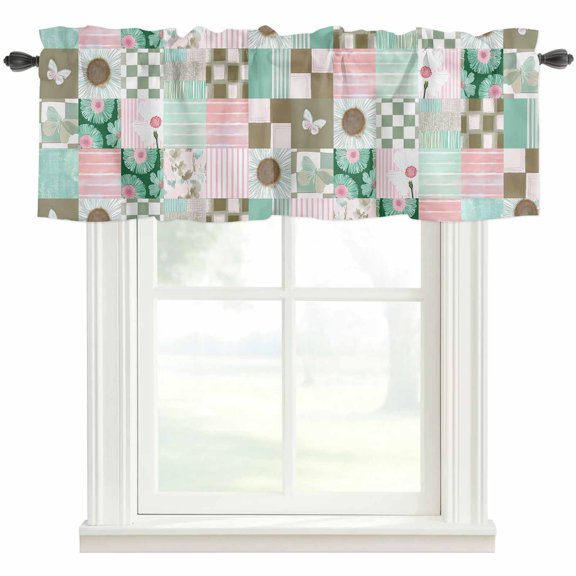 Spring Floral Checkered Valances for Windows Farmhouse Kitchen Curtains Valances Rod Pocket Valance Curtains for Windows Turquoise Pink Buffalo Plaid Window Valances for Bathroom Bedroom 54"x18"