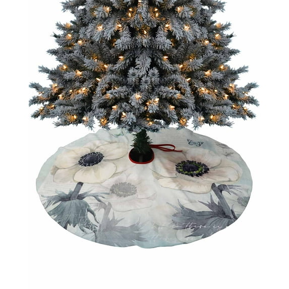 Spring Floral Christmas Tree Skirt 36 Inches Large Christmas Skirt Tree, Teal Flower Botanical Farmhouse Country Tree Skirt Christmas Decorations for Fireplace Party Holidays Indoor Outdoor