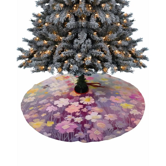 Spring Floral Christmas Tree Skirt 48 Inches Large Christmas Skirt Tree, Modern Oil Painted Daisy Botanical Elegant Tree Skirt Christmas Decorations for Fireplace Party Holidays Indoor Outdoor