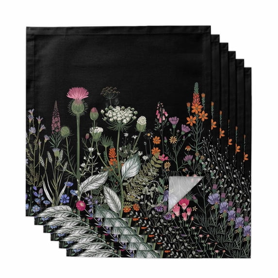 Spring Floral Cloth Napkins, Black Farmhouse Botanical Watercolor Washable and Reusable Dinner Napkins Set of 6, Table Napkin for Kitchen Party Birthday Wedding Hotel Housewarming 20"x20"