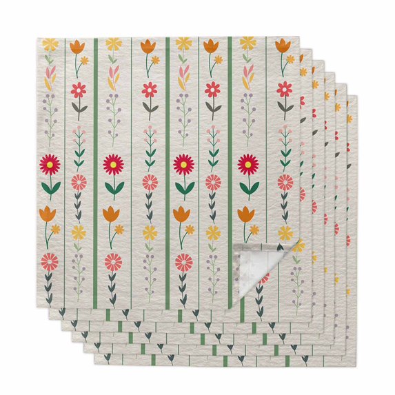 Spring Floral Cloth Napkins, Colorful Summer Flowers Vintage Botanical Washable and Reusable Dinner Napkins Set of 6, Table Napkin for Kitchen Party Birthday Wedding Hotel Housewarming 20"x20"
