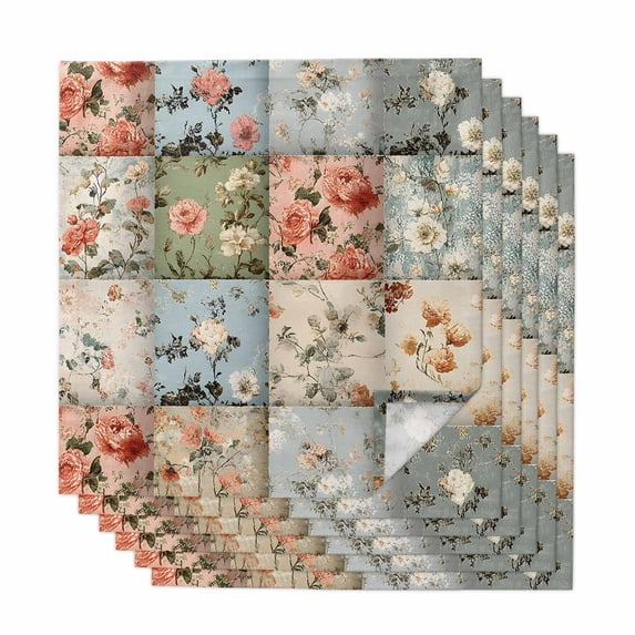 Spring Floral Cloth Napkins, Elegant Checkered Summer Botanical Farmhouse Washable and Reusable Dinner Napkins Set of 6, Table Napkin for Kitchen Party Birthday Wedding Hotel Housewarming 20"x20"