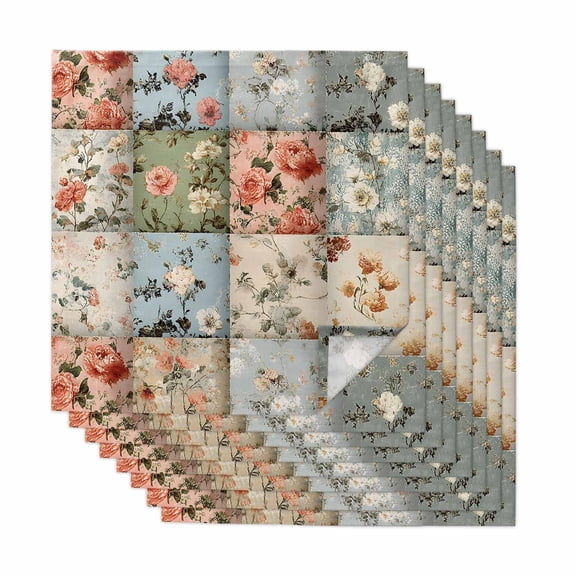 Spring Floral Cloth Napkins, Elegant Checkered Summer Botanical Farmhouse Washable and Reusable Dinner Napkins Set of 8, Table Napkin for Kitchen Party Birthday Wedding Hotel Housewarming 20"x20"